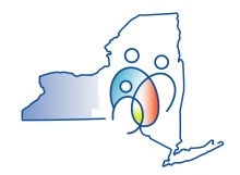 Graphic of project logo which is 3 oval shapes to look like a family inside New York State Map with Western New York shaded in. 