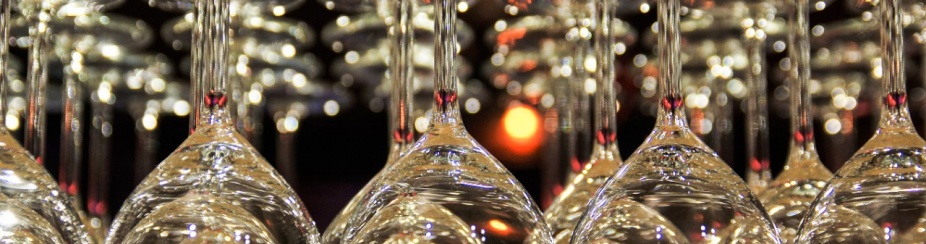 Rows of wine glasses. 