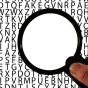 Magnifying glass over lines of randomized capital letters. 