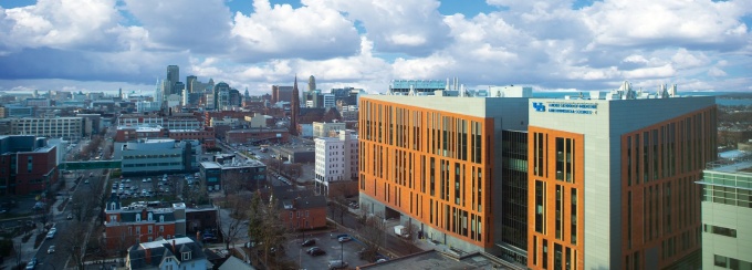 An image of the New York State Center of Excellence in Bioinformatics Life Sciences on UB's downtown campus. 