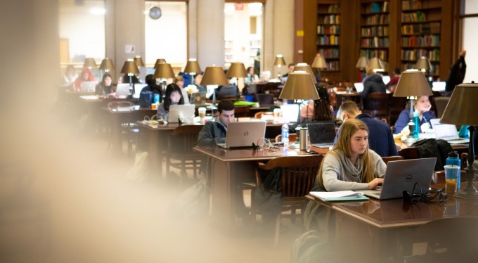 Students study in Abbott Library on UB South Campus. 