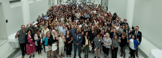 students, faculty, and staff group photo at MSW orientation 2022. 