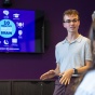 Claire Corwin, with Health and Human Services, and the Social Sciences Interdisciplinary Program, work with MSW student Brendan Quigley at the Alzheimer's Association WNY location in Amherst, NY in September 2024. 