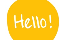 Yellow conversation bubble with "Hello!" written. 