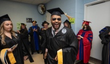 MSW students walk towards commencement ceremony. 