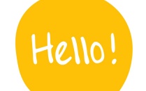 Yellow conversation bubble with "Hello!" written.