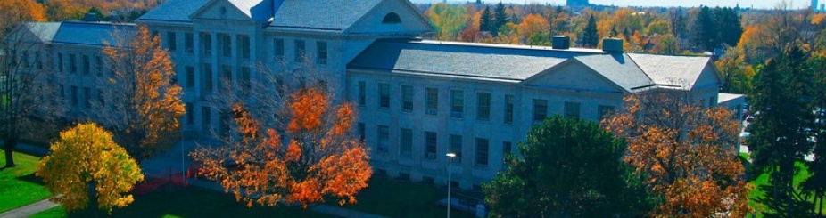 Parker Hall on South Campus in the fall. 