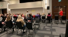 Sue Green and Denise Krause facilitating a "speed dating" activity with participants. 